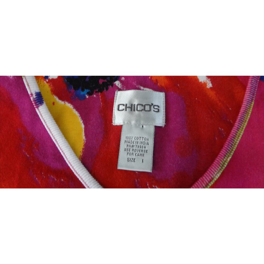 Vintage 90s Y2K Chicos 1 Floral Top 3/4 Sleeve COTTON Medium Pink Whimsical - Picture 5 of 6